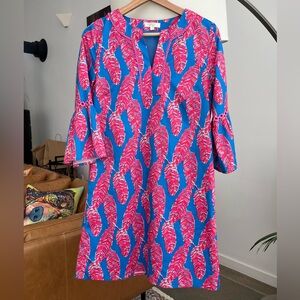 Jade by Melody Tam Feather Print Dress w/Bell Sleeves